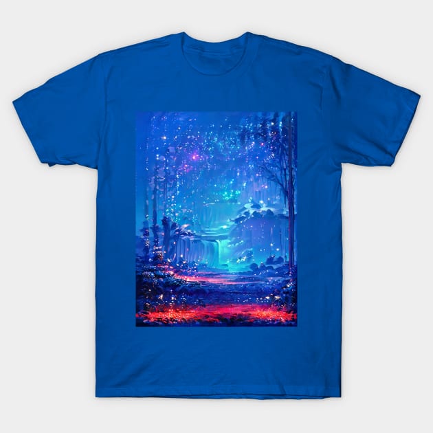 Blue forest night T-Shirt by Anik Arts